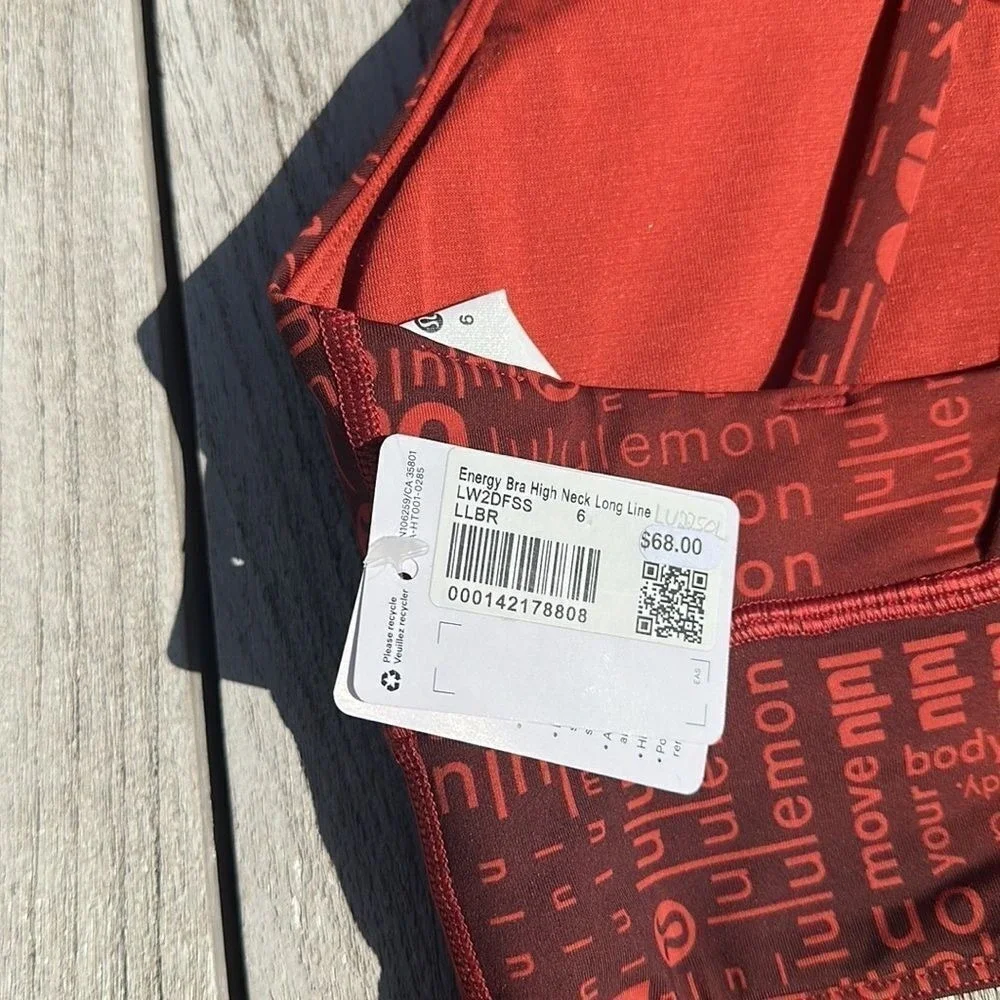 Lululemon Energy High-Neck Longline Bra RED LOGO size 6 NWT sports bra - Picture 6 of 9